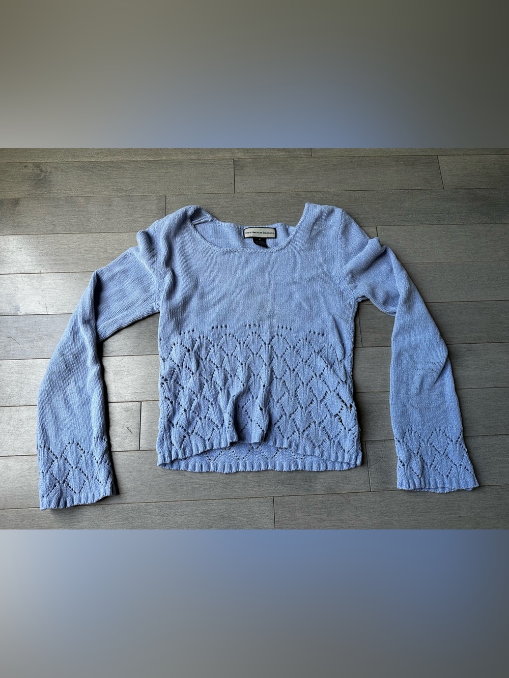 Women’s Great American Sweater Co Blue Pointelle Knit Bell Sleeve Y2K Sweater M